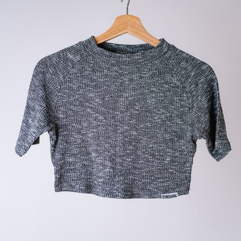 Gymshark Slounge Mock Neck Knit Crop Top Womens Size Medium Grey Marl